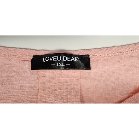 Love U. Dear Round Neck Pleated Front Accent Button Front Blouse Size 1X Pink - Picture 6 of 7